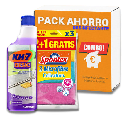 Kits Kh7 Desic + 3 Bayetas | Fregasuelos de efecto preventivo | Desinfecta y Protege tu Hogar | Aroma Lavanda | 3 Bayetas incluídas