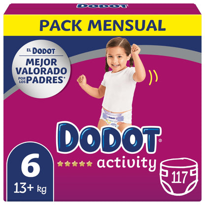 Dodot Pañales Bebé Activity Talla 6 (+13 kg), 117 Pañales con Ajuste Más Resistente