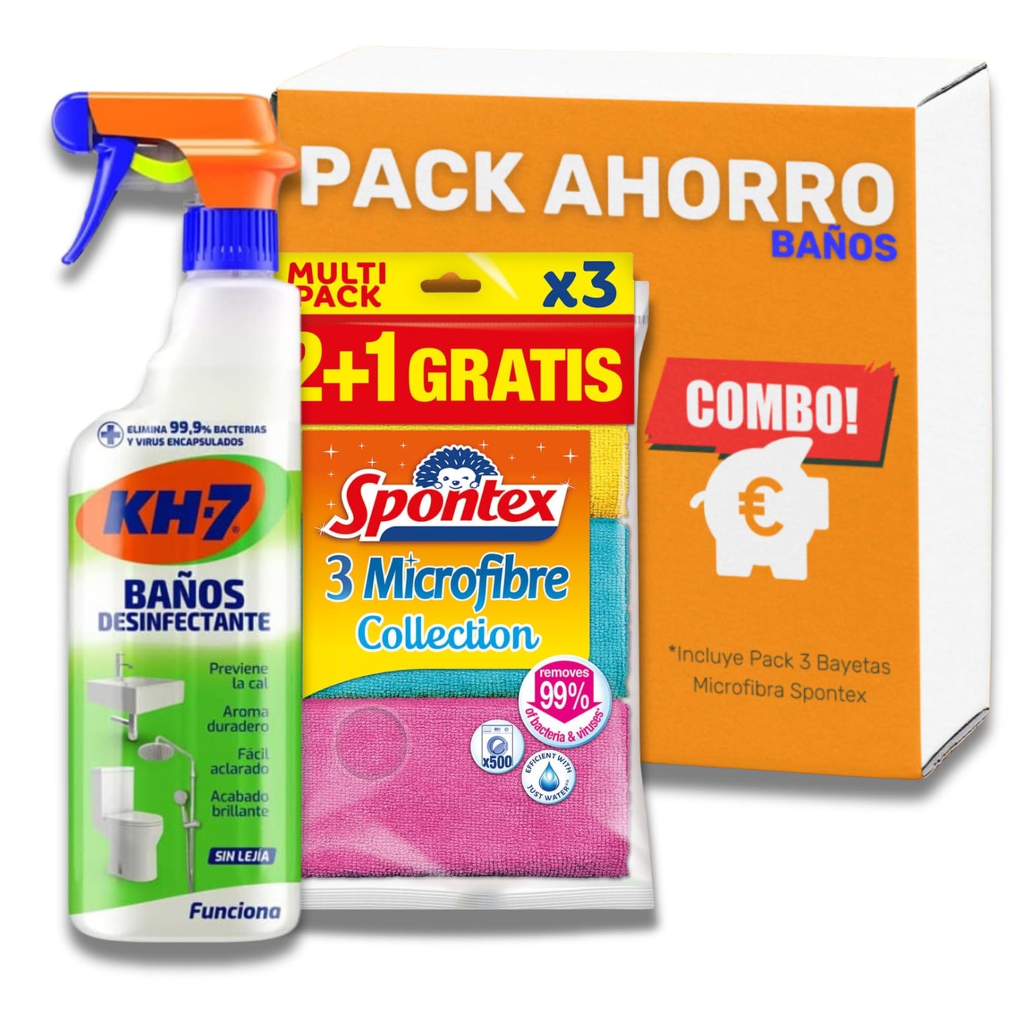 Kits Kh7 Baños + 3 Bayeta | Pack Ahorro de KH-7 Baños | Baño Limpio y Desinfectado | Aroma fresco a manzana y hierbabuena | 3 Bayetas incluídas