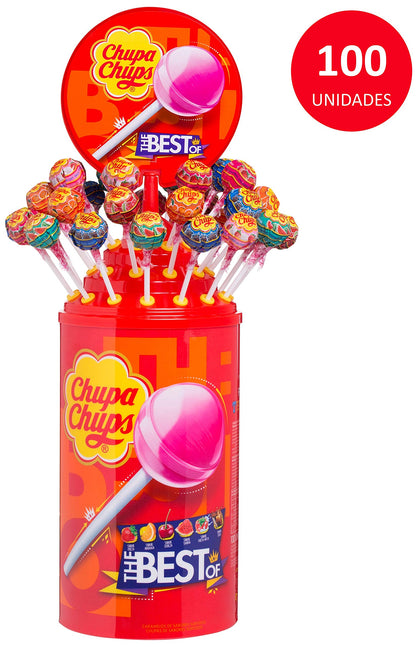 Chupa Chups Original, Caramelo con Palo de Sabores Variados, Tubo Icon Pack de 100 unidades de 12 gr. (Total 1.200 gr.), con azucar