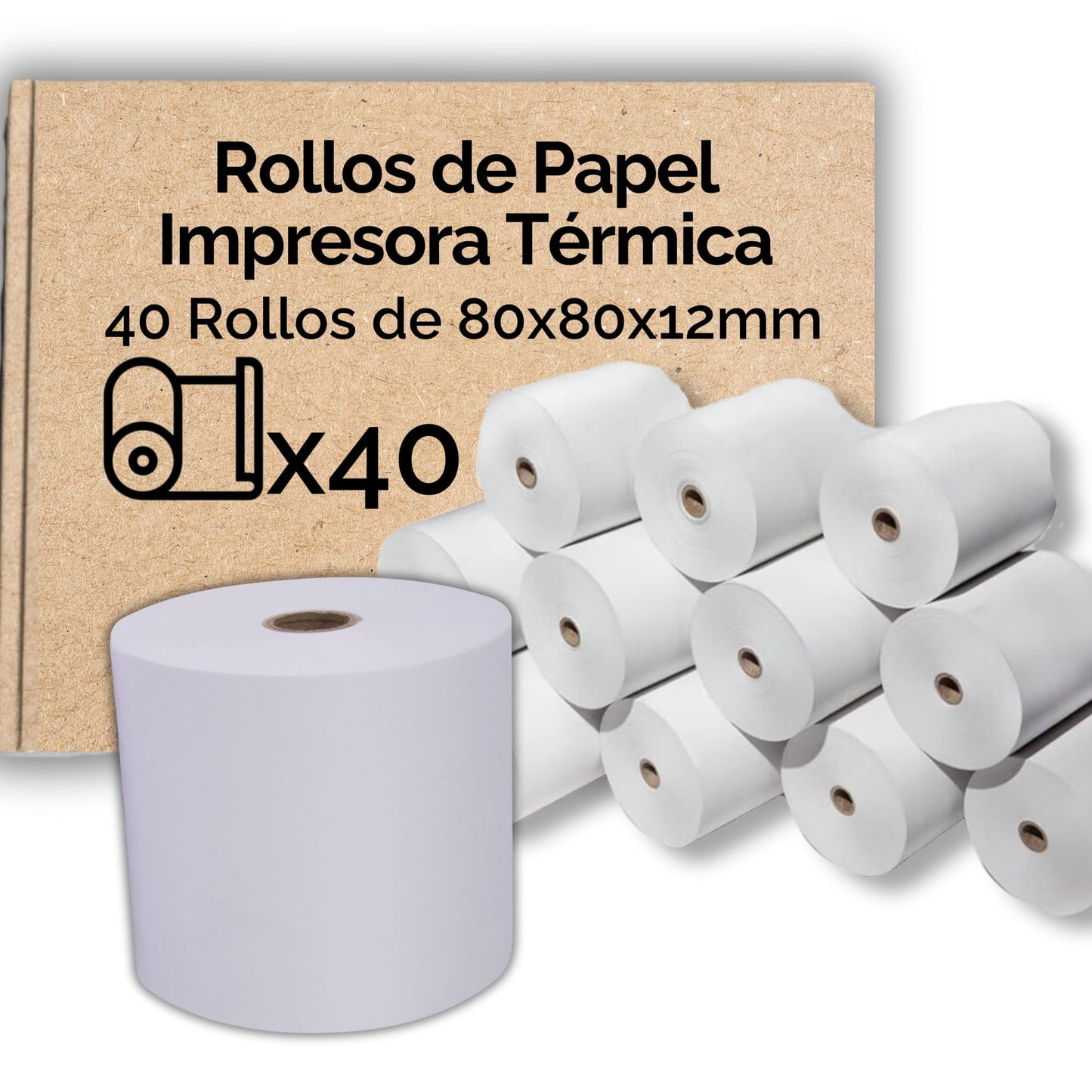 Pack Rollos Papel Termico Impresora 80x80x12