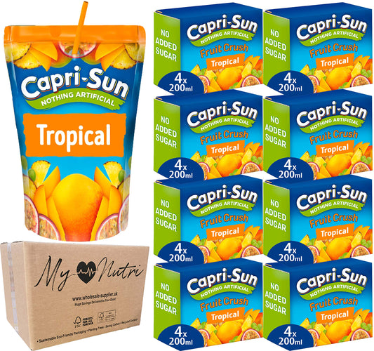 Capri-Sun Fruit Crush Tropical sin azécar aéadido, 8 x 4 x 200 ml (32 unidades)