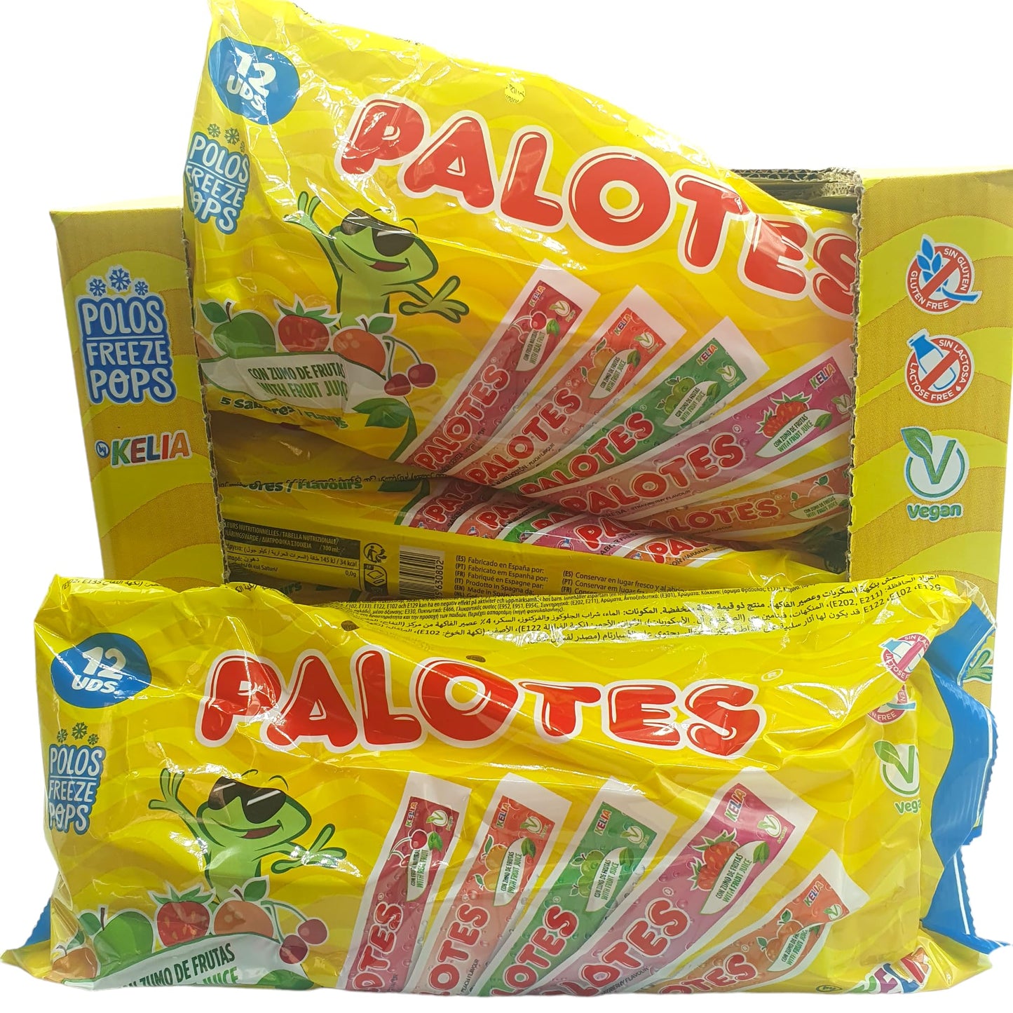 Flash Helado Kelia Palotes - Pack de 180 Polos Congelables | Sabores Variados: Cereza, Naranja, Fresa, Melocotén y Manzana | Apto para Veganos | Ideal para este Verano