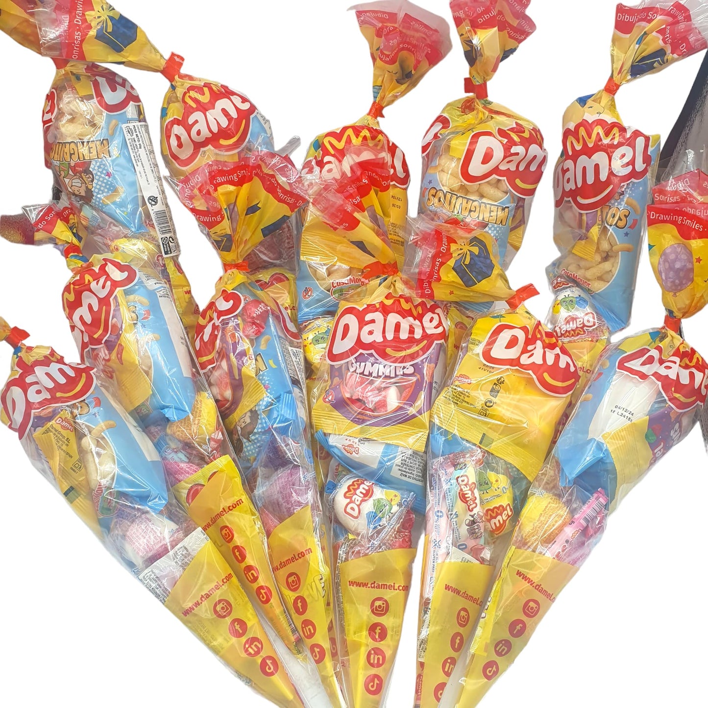 Bolsas Chuches Damel. 10 Conos Rellenos de Golosinas Damel. Ideal para Cumpleaéos o Celebraciones.