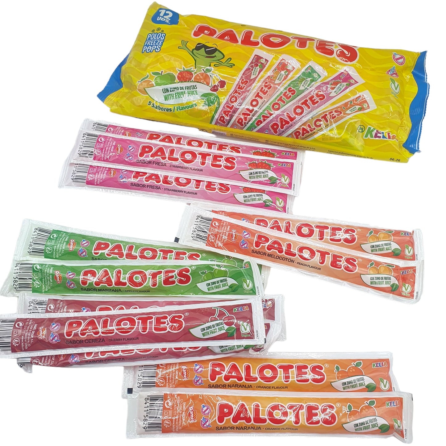 Flash Helado Kelia Palotes - Pack de 180 Polos Congelables | Sabores Variados: Cereza, Naranja, Fresa, Melocotén y Manzana | Apto para Veganos | Ideal para este Verano