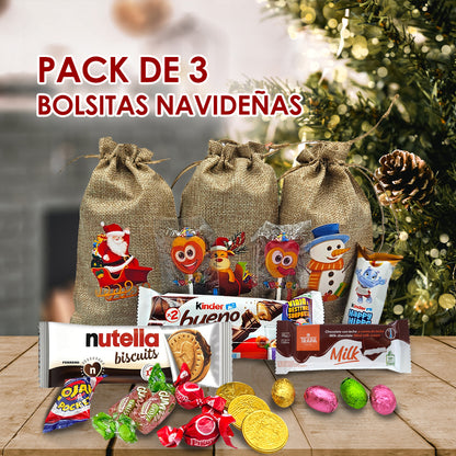 Bolsa de Lino con Chocolates de Navidad