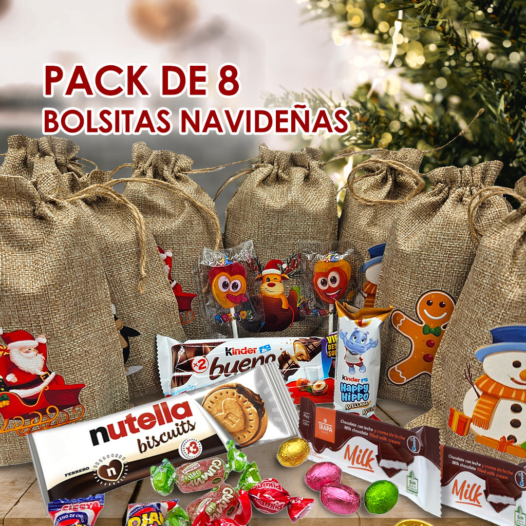 Bolsa de Lino con Chocolates de Navidad
