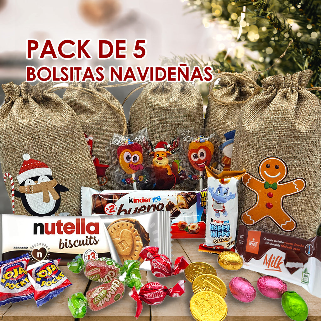 Bolsa de Lino con Chocolates de Navidad
