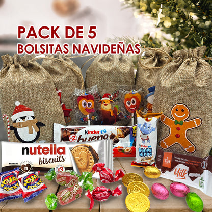 Bolsa de Lino con Chocolates de Navidad