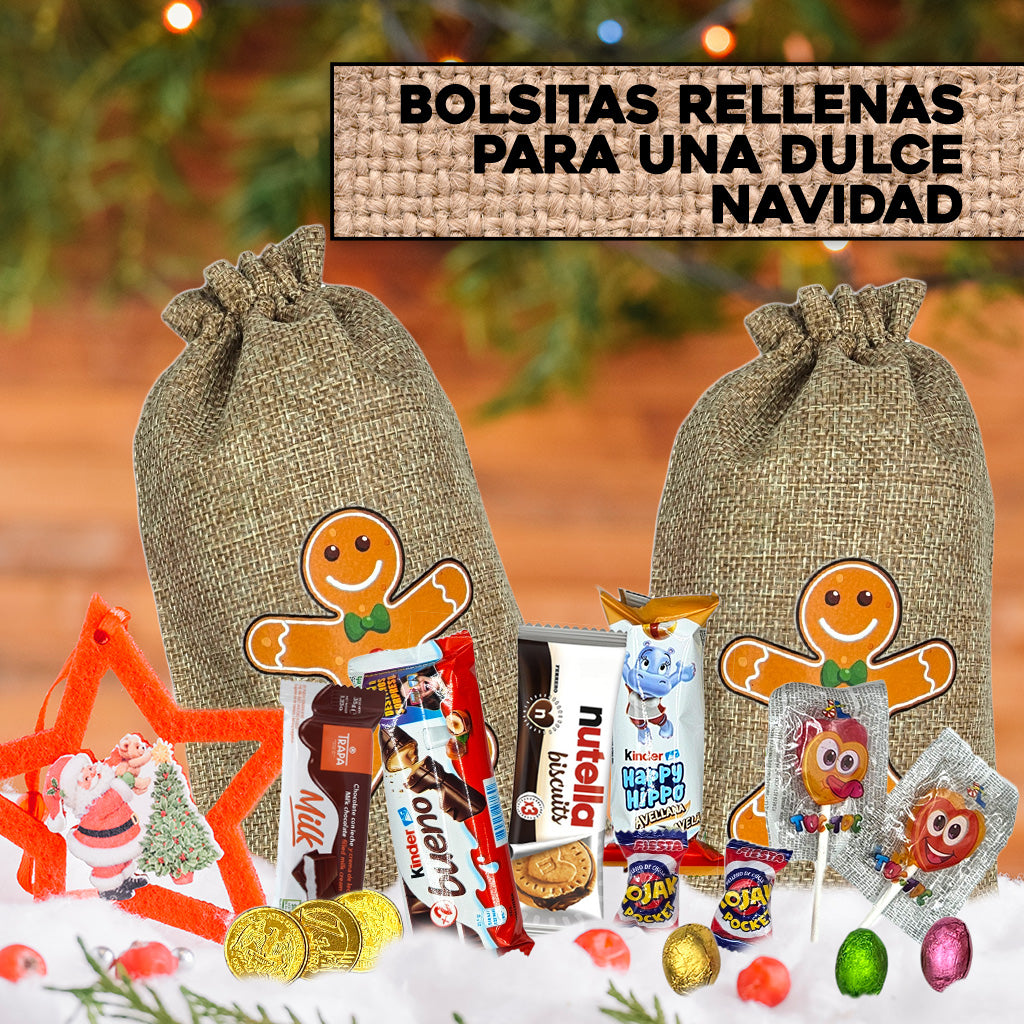 Bolsa de Lino con Chocolates de Navidad