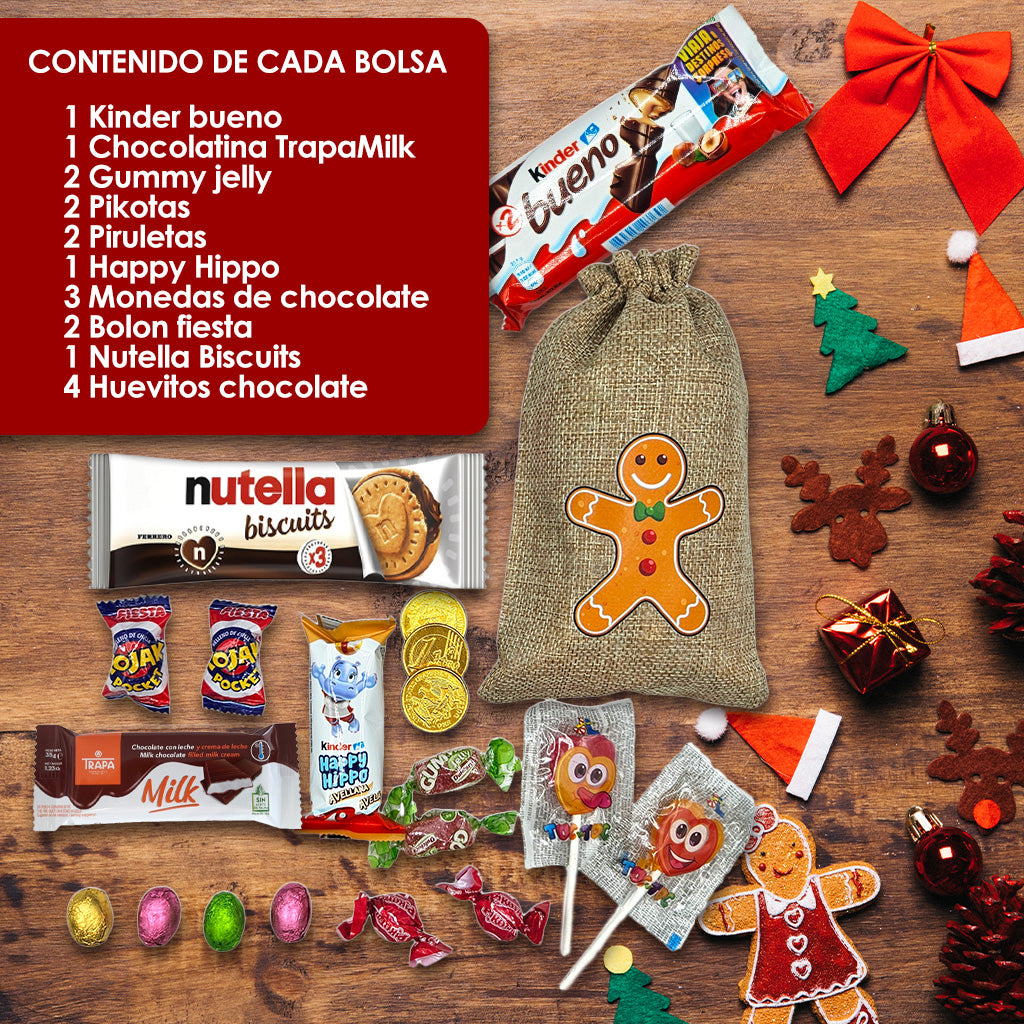 Bolsa de Lino con Chocolates de Navidad