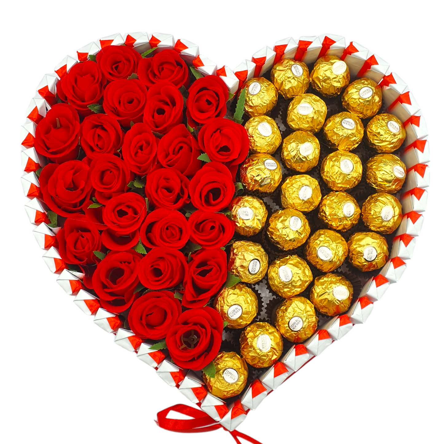 Corazon de Rosas Rojas y Ferrero Rocher. Corazon de Chocolate de 30 cms.