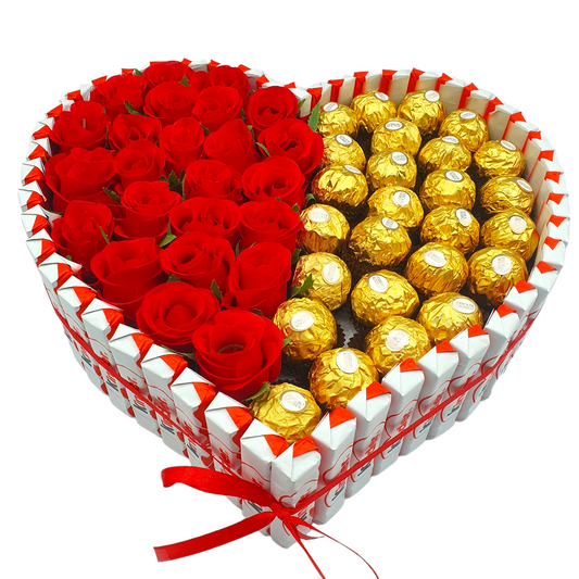 Corazon de Rosas Rojas y Ferrero Rocher. Corazon de Chocolate de 30 cms.
