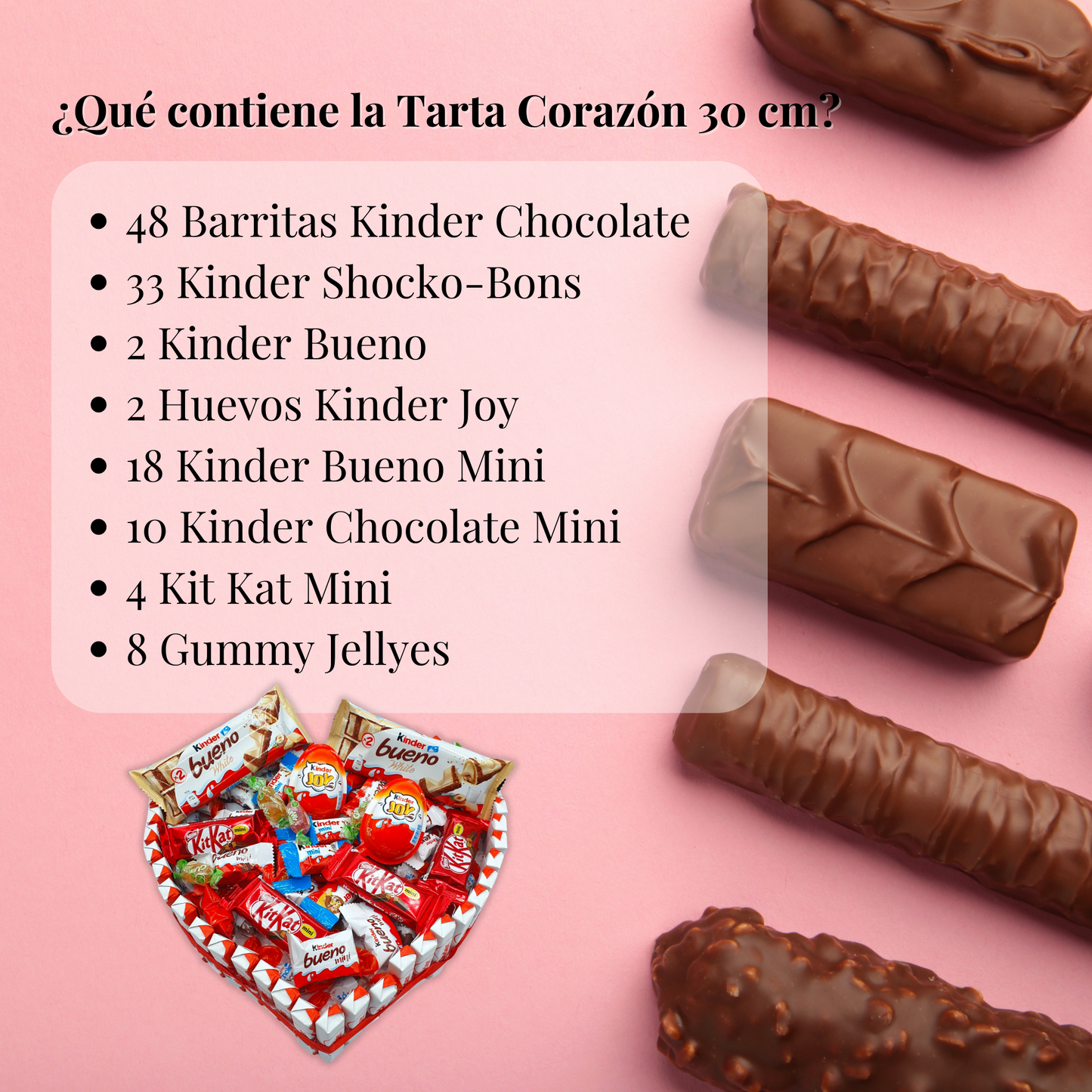 Corazon de Chocolate Kinder + 125 Chocolates - Corazon de Chocolate de 30 cms.