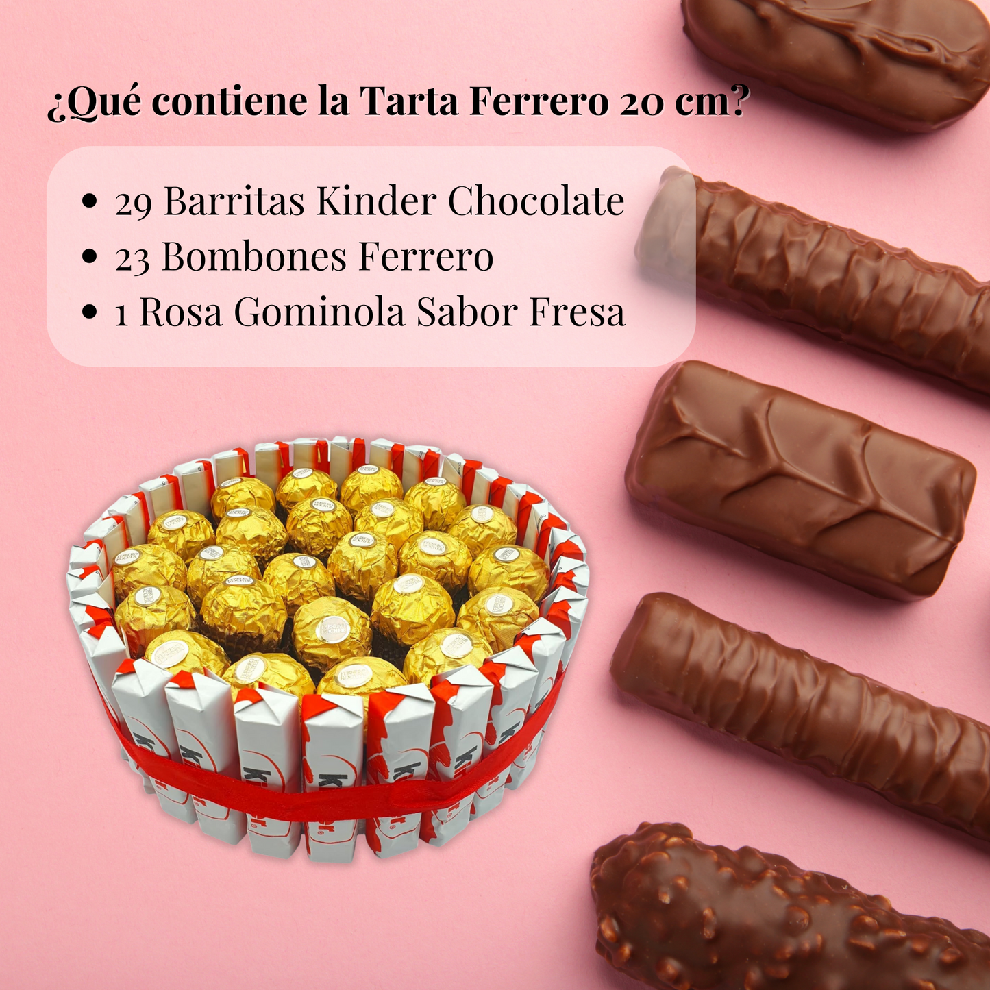 Tarta de Ferrero Rocher + Rosa Dulce - Tarta de 20 cms.