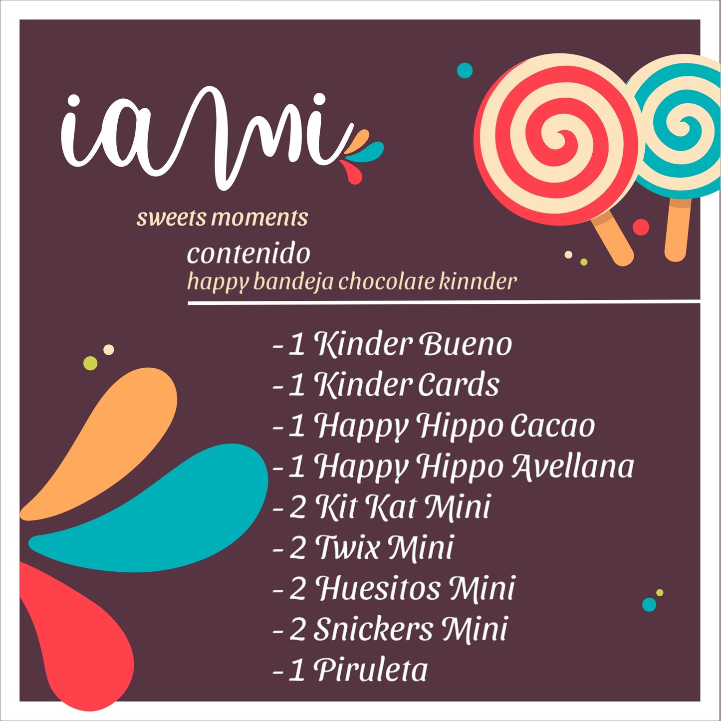 Happy Bandeja Chocolates Kinder & Mini Chocolatinas. +10 Unid. Tú Regalo para una Celebracion TOP. Kinder Card, Kinder Happy Hippo, Kinder Bueno, Twix, Kit Kat, Snickers.