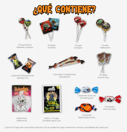 +200 Chuches Halloween Surtidas - Caja de Caramelos y Golosinas para Regalar + 1,3 Kg